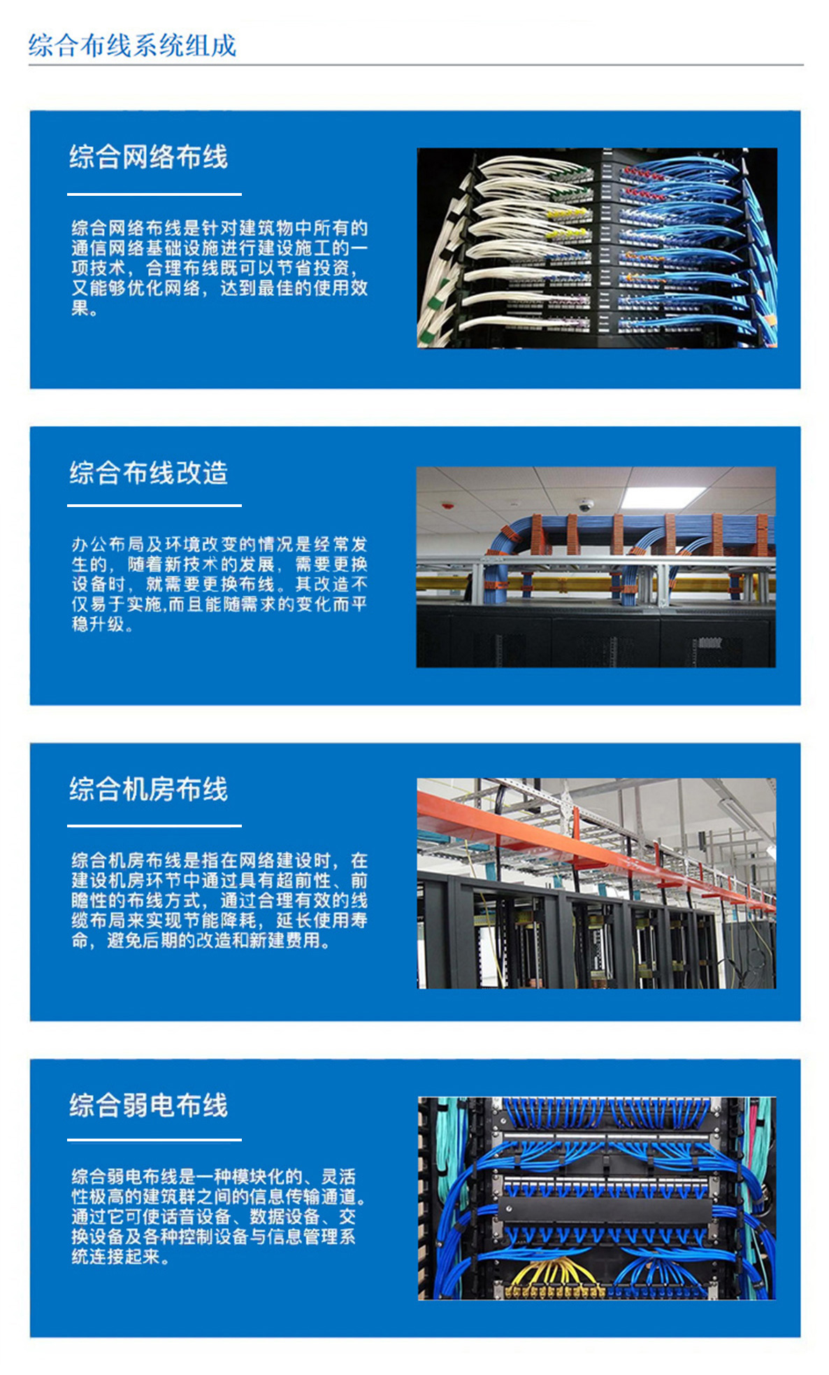 3科技園,工業園,商業園,產業園,農業園,物流園等園區綜合布線，囊括園區網絡布線，綜合布線改造，機房布線,弱電布線等，布線是整個系統的基礎和關鍵環節，其質量直接影響系統的穩定性、可靠性和可擴展性。